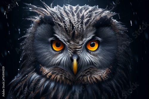 Majestic great gray owl portrait with neon eyes symbolizing nature freedom and mystery