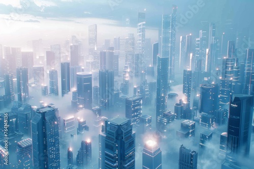 A futuristic metropolis governed by AI algorithms ensuring optimal resource distribution and social harmony
