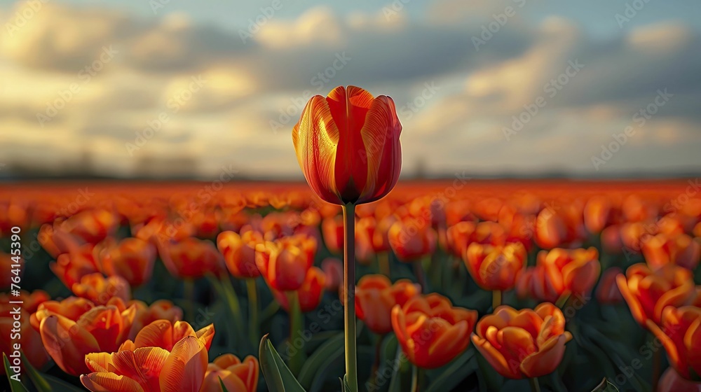 In the vast tulip fields of the Netherlands, one striking tulip captures the essence of beauty and grandeur in cultivation.