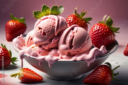 pink cold strawberry ice cream photo