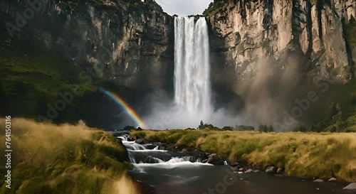 Rainbow next to a waterfall. photo