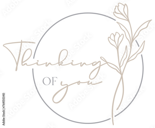 Thinking Of You Design | Floral Circle Frame | Wildflower Sympathy Graphic | Botanical Vector Illustration