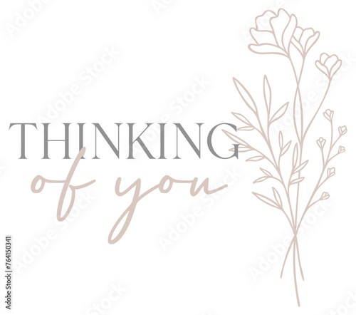 Thinking Of You Design | Floral Bouquet | Wildflower Sympathy Graphic | Botanical Vector Illustration