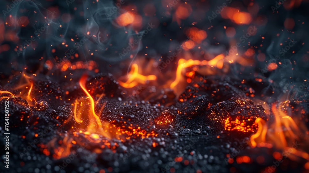 Ember's dance in a fiery display amidst the coal's rest