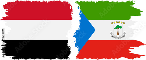Equatorial Guinea and Yemen grunge flags connection vector