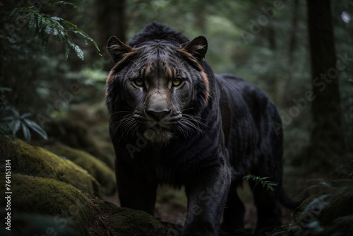 a black panther in the dark forest