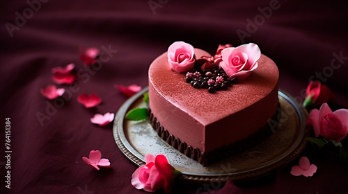a heart shaped cake with raspberries on a plate