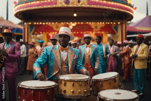 carnival music played on drums by colorfully dressed