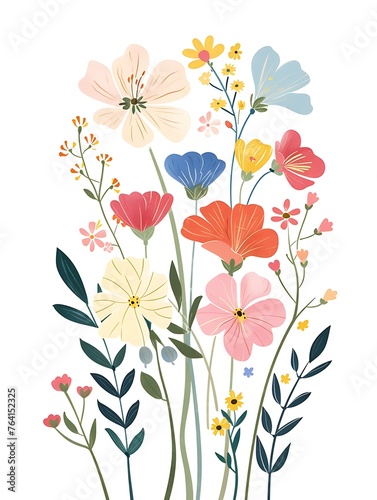 White Background Floral Pattern: Cute Summer Flowers Isolated for Easy Design Use