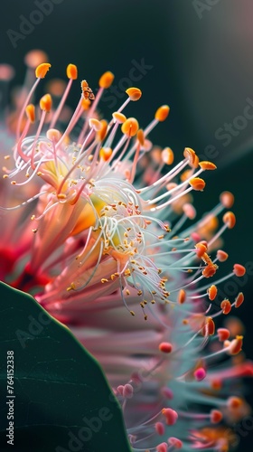 A detailed view of a Hakea flower blooming on its stem, showcasing its delicate petals, stamen, and overall structure.