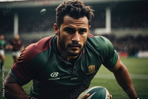 rugby player with ball in action