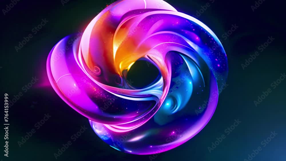 Neon shape futuristic deform. 3d render abstract art video of surreal 3d ball or sphere in curve wavy round and spherical lines forms in transparent glass material  glowing blue purple neon gradient