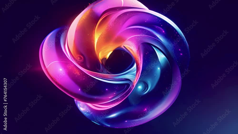 Neon shape futuristic deform. 3d render abstract art video of surreal 3d ball or sphere in curve wavy round and spherical lines forms in transparent glass material  glowing blue purple neon gradient