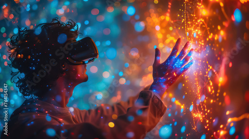 Vibrant virtual reality experience with dynamic light effects, symbolizing digital innovation