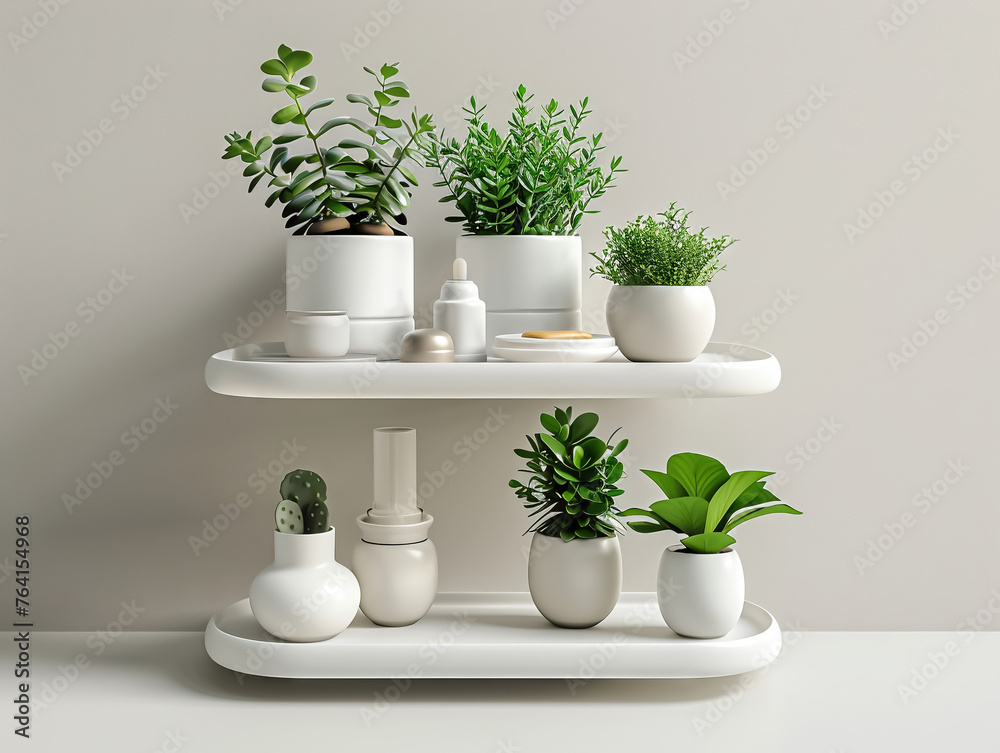 custom made wallpaper toronto digitalModern minimalist shelf display with an array of green potted plants and white ceramics