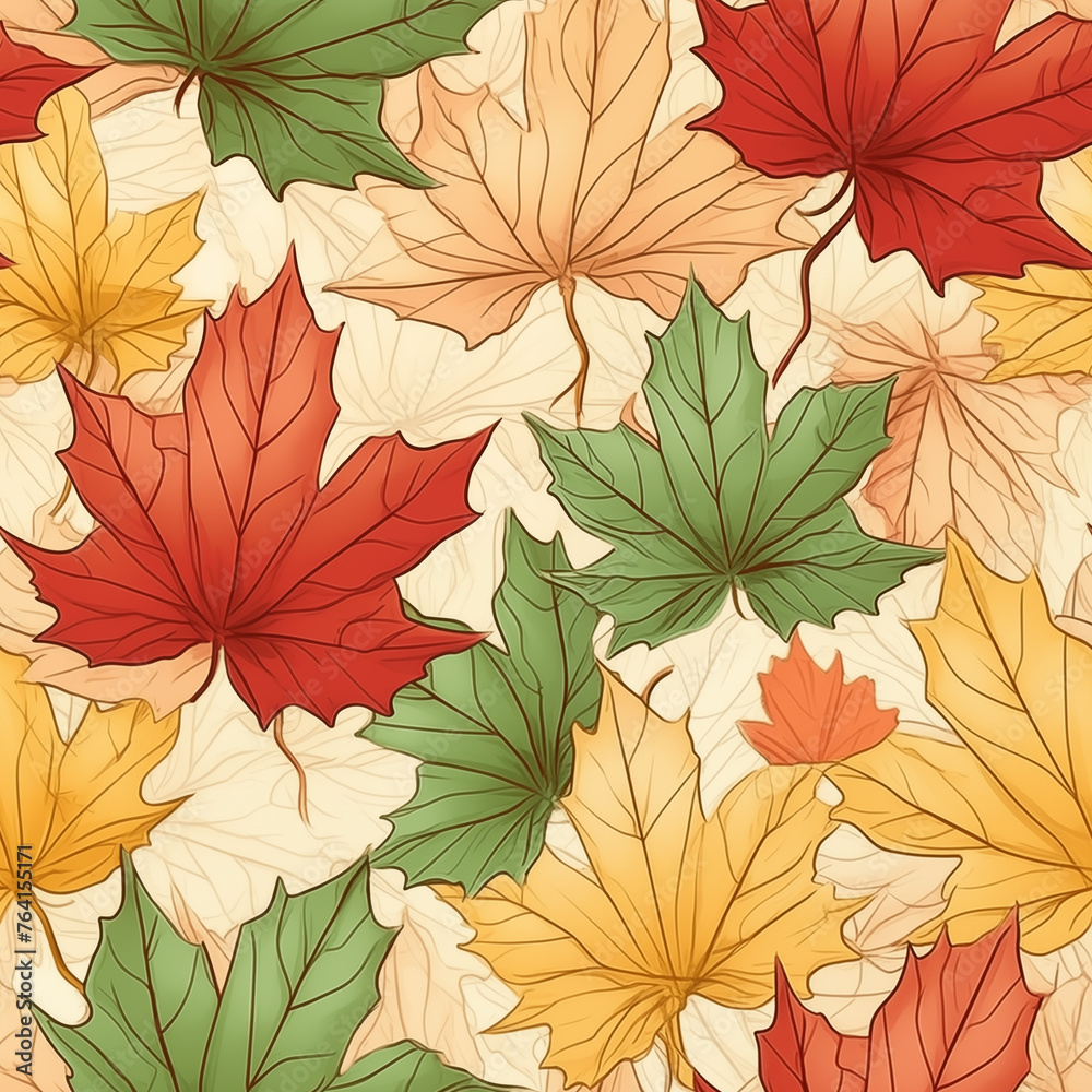 Seamless pattern with autumn leaves, digital paper pattern, sRGB 