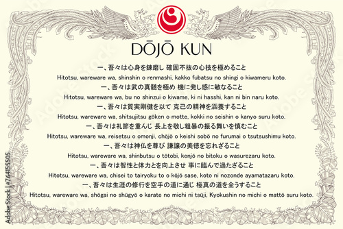 Certificate, diplom karate SHINKYOKUSHIN DOJO KUN. Old vintage paper texture background art design.