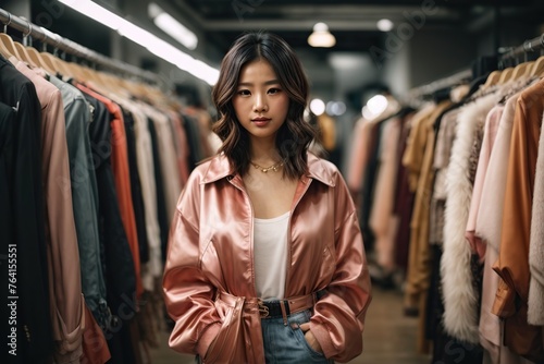 asian woman in clothes store