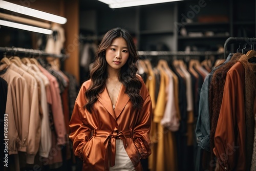 asian woman in clothes store
