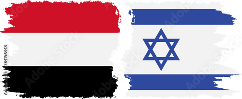 Israel and Yemen grunge flags connection vector.