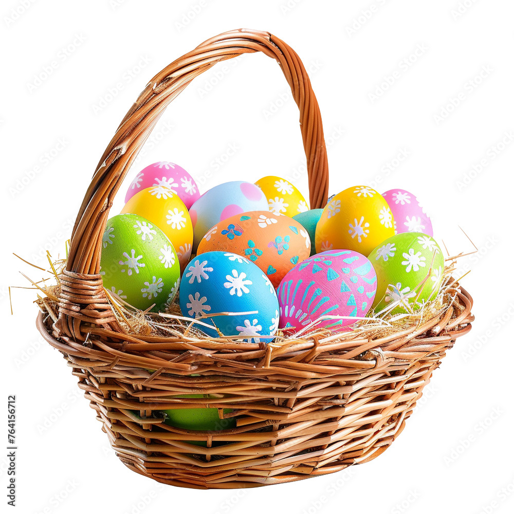 easter eggs in basket isolated on white background easter eggs in basket isolated on white background