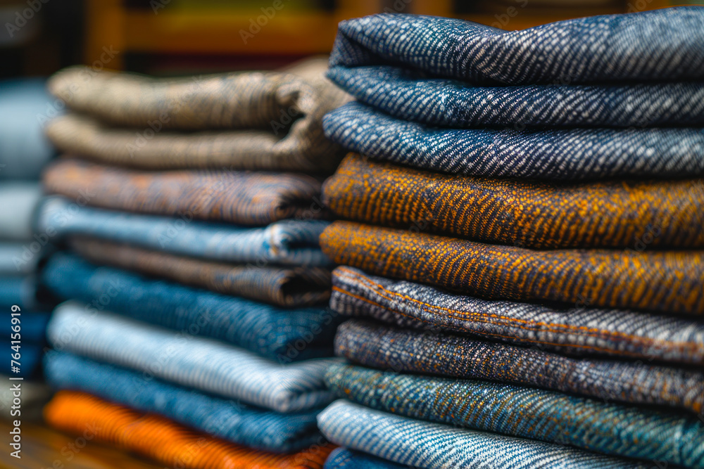 Assorted Textile Fabric Stacks in Store.