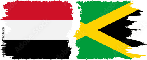 Jamaica and Yemen grunge flags connection vector
