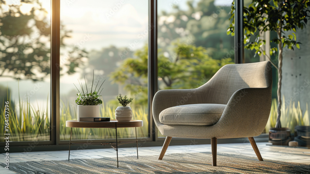Fototapeta premium Interior with armchair and coffee table 3d rendering.
