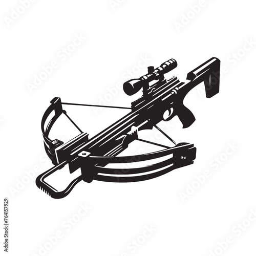 Enigmatic Crossbow Silhouette Ensemble - Unveiling the Mystique of Traditional Weaponry with Crossbow Illustration - Minimallest Crossbow Vector
