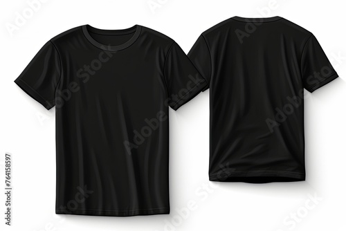Plain black t-shirt mockup for front and back view on white background