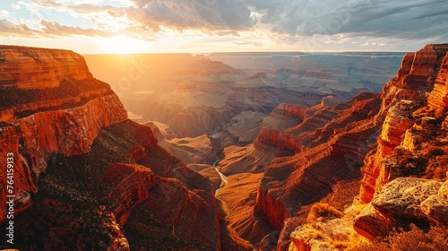 Generative AI Canyon silhouette  drone s vantage  fading sunlight  vastness  detailed and vivid sunset at the Grand Canyon