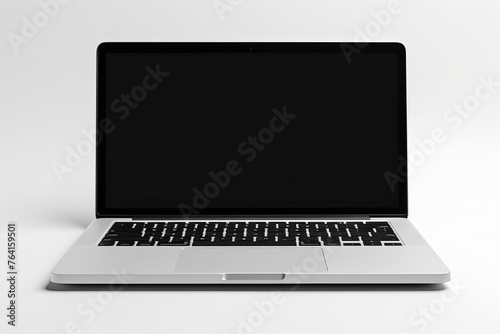 Blank black screen with laptop computer mockup isolated on white background