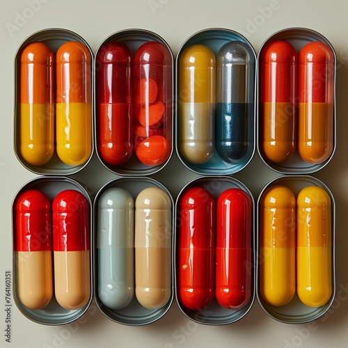 pill box organizer filled with colorful capsules.
Concept: health and drug management, pharmaceutical products. patients' medication regimen.