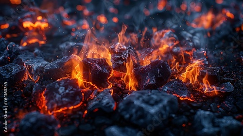 Ember's dance in a fiery display amidst the coal's rest