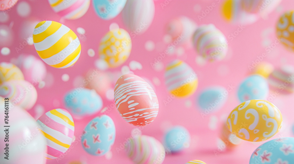 flying colorful easter eggs background