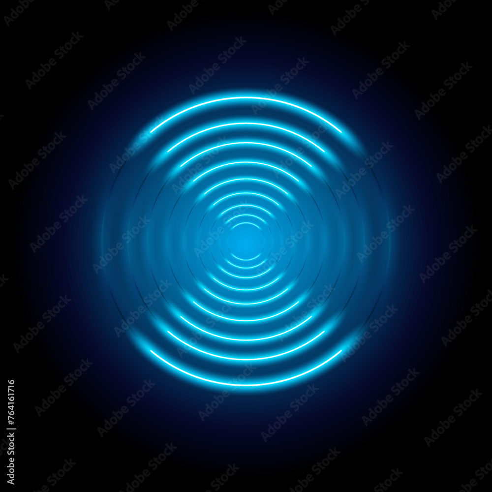 Fototapeta premium Glowing Blue Wi-Fi light and sonar wave effect. Blue glow in the dark wifi signal sensor waves internet wireless connection. Blue color wireless technology digital radar or sonar light. Vector.