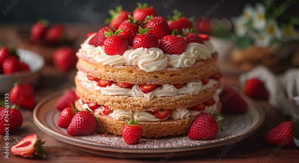 Strawberry shortcake with whipped cream layers Strawberry shortcake with whipped cream layers