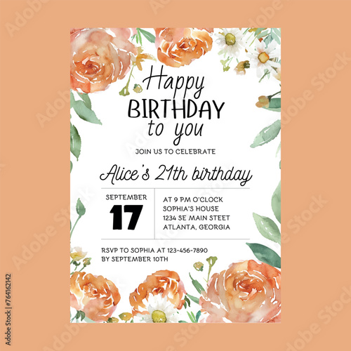 Flowers Happy Birthday Party Invitation
