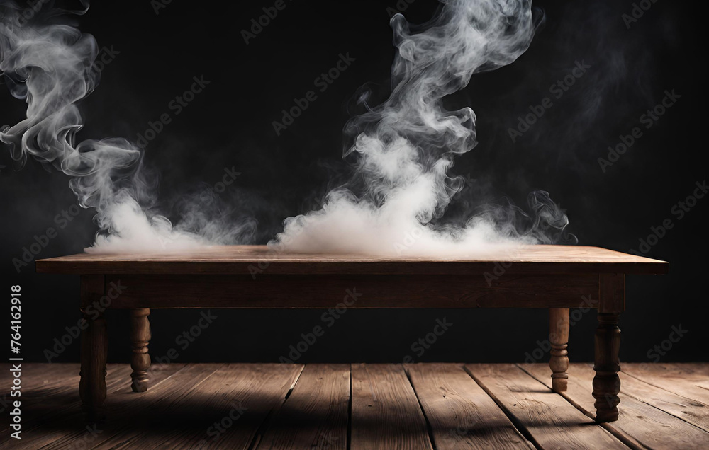 Dark background with smoky old table
