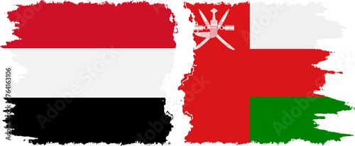 Oman and Yemen grunge flags connection vector