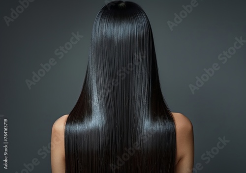 back view of beautiful black-haired woman, hair care, beauty salon, beauty black hair