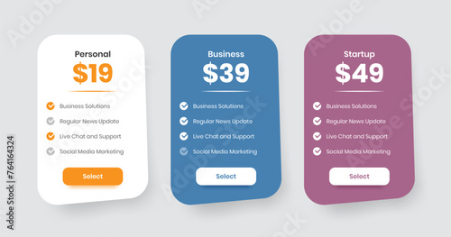 Simple business subscription plan web ui element card with checklist