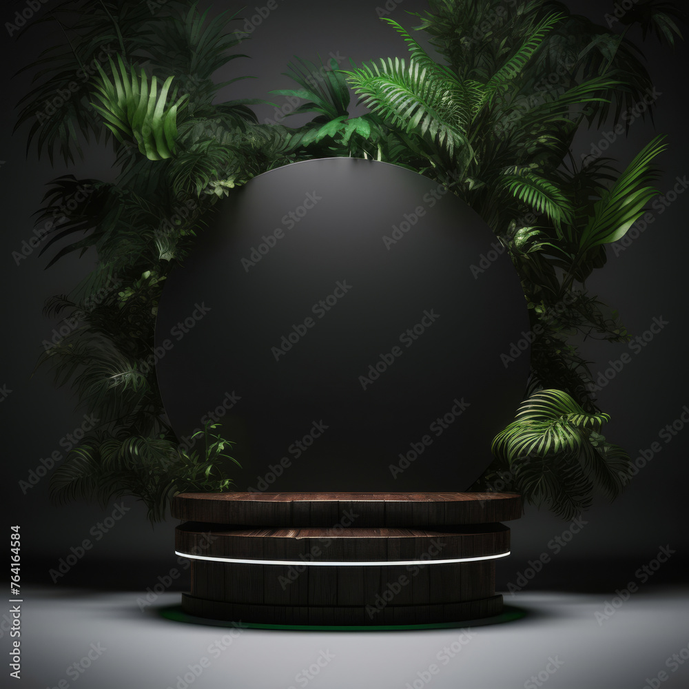 3d render abstract geometric shape green gold black product display elegance green plant 3d render abstract geometric shape green gold black product display elegance green plant