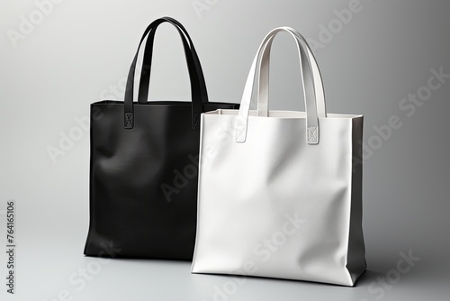 Fashionable blank tote bags mockup on a white grey background