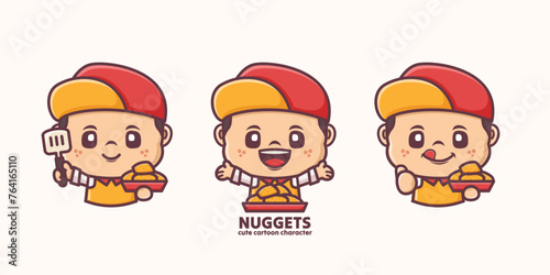 Cute cartoon characters and nuggets with different expressions and poses