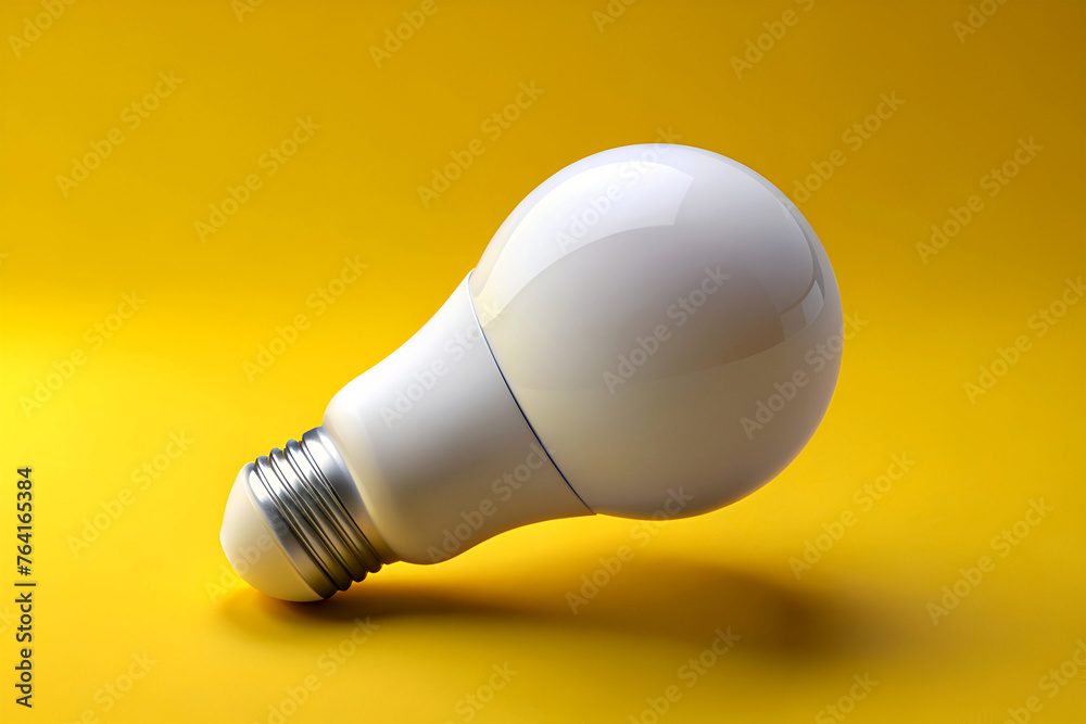 White light bulb on bright yellow background in pastel colors. Minimalist concept, bright idea concept, isolated lamp. 3d render illustration White light bulb on bright yellow background in pastel colors. Minimalist concept, bright idea concept, isolated lamp. 3d render illustration