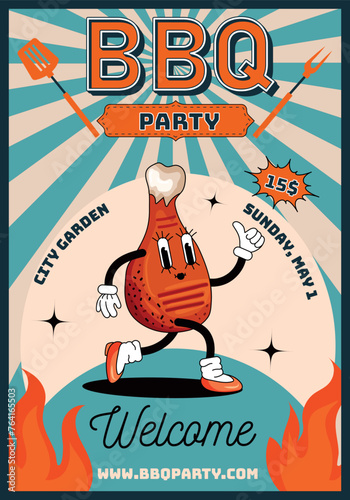 BBQ grill party retro poster