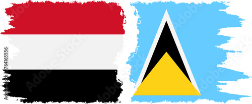 Saint Lucia and Yemen grunge flags connection vector