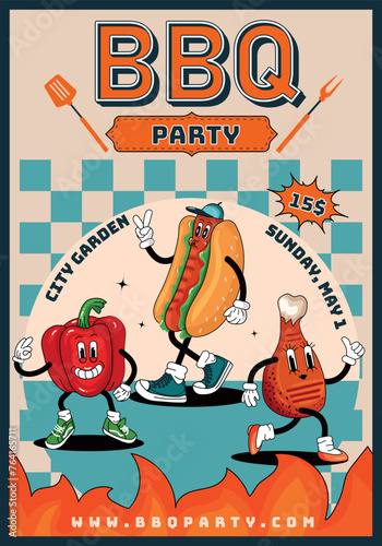 BBQ grill party retro poster
