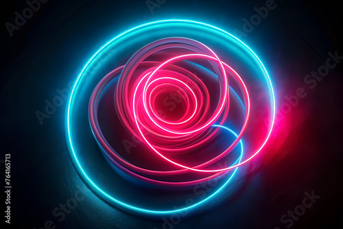 Neon swirl on a black background. Illuminated neon lines, Neon glowing lines